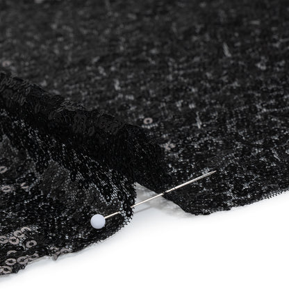 Sequined Polyester Tulle - Black Abstract - Designer Deadstock