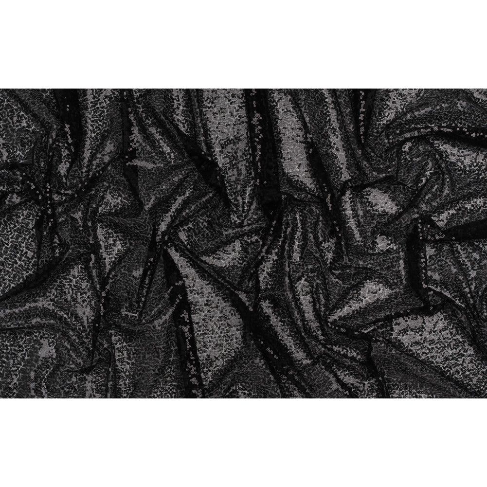 Sequined Polyester Tulle - Black Abstract - Designer Deadstock - Full