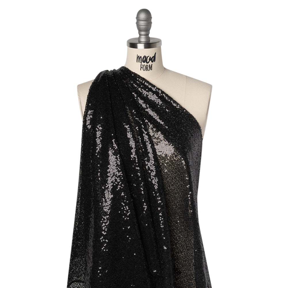 Sequined Polyester Tulle - Black Abstract - Designer Deadstock - Drape
