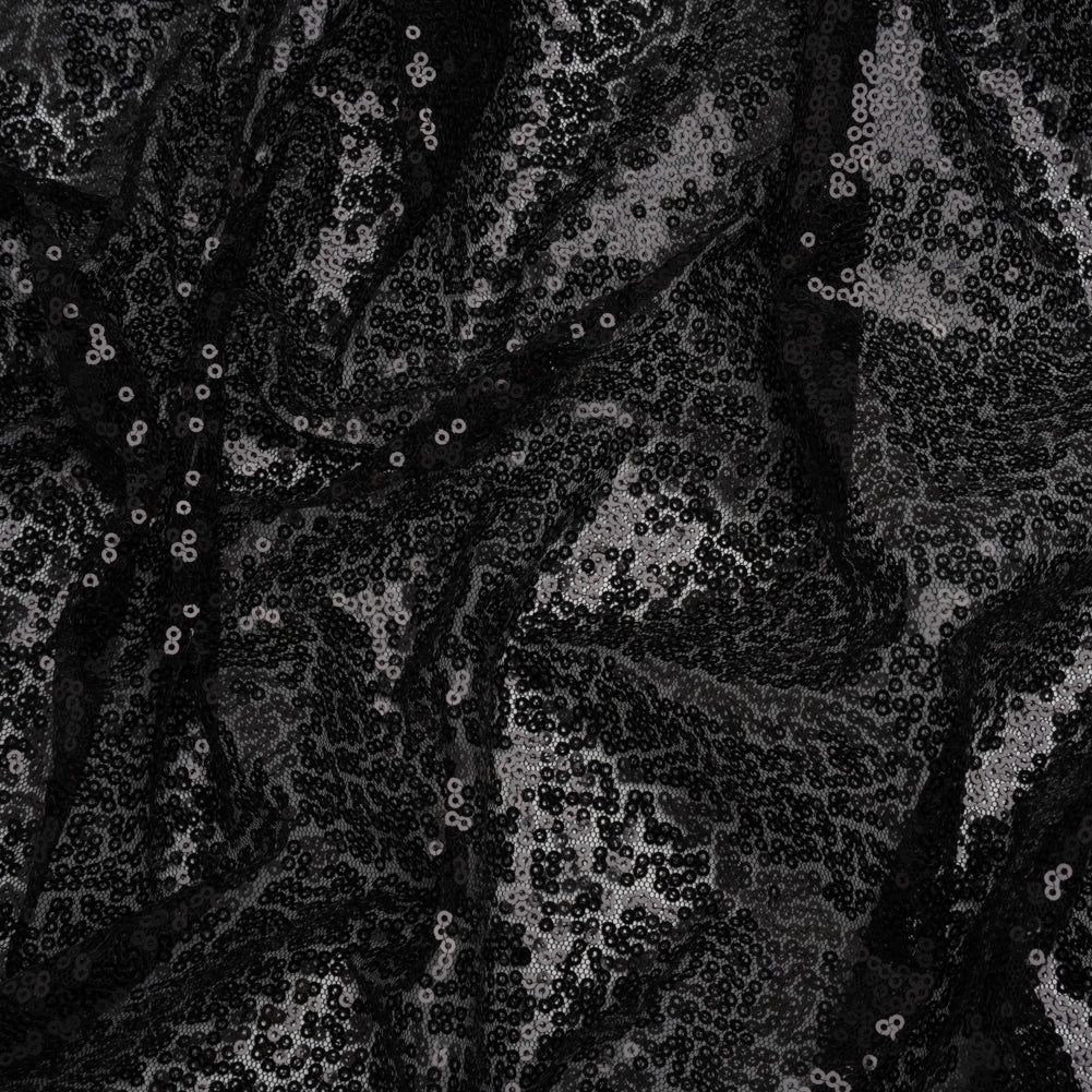 Sequined Polyester Tulle - Black Abstract - Designer Deadstock