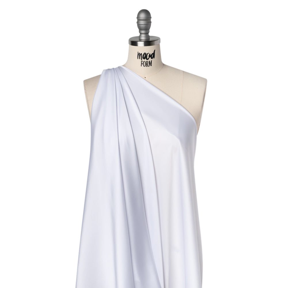 Stretch Polyester Satin - White - Designer Deadstock - Drape