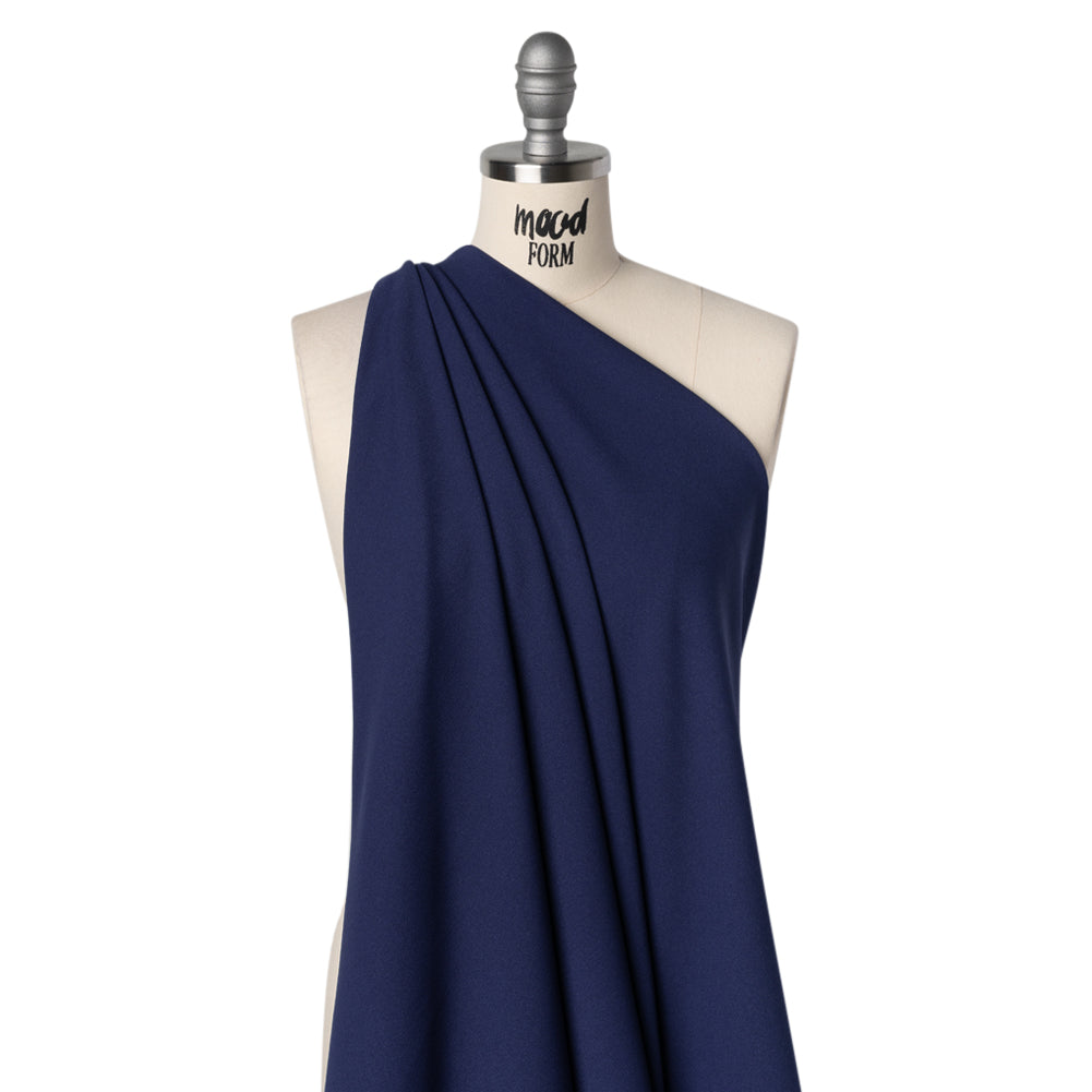 Stretch Polyester Crepe Double Knit - Dark Blue - Designer Deadstock Drape