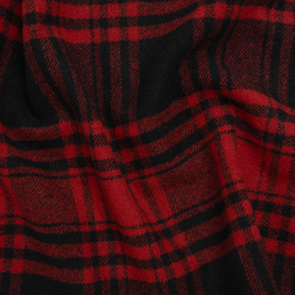 Boiled Wool Blend Tweedy Coating - Black and Red Plaid