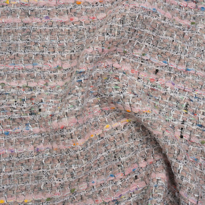 Polyester and Wool Blend Textural Tweed - Baby Pink, White and Metallic Silver