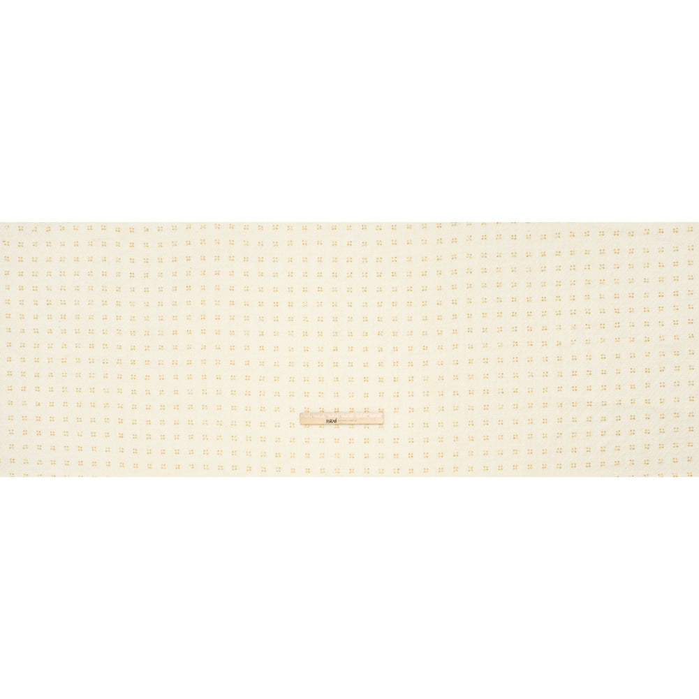 Embellished Acrylic and Wool Tweed with Backing - Off-White Tweed with Pearl and Gold Beaded Tiny Flower Grid - Full