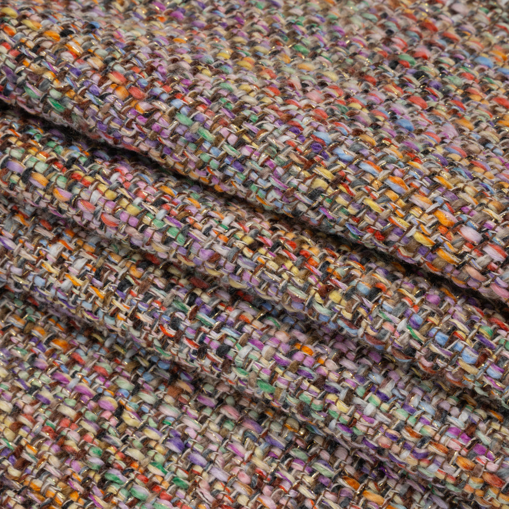 Polyester Tweed Woven - Rainbow and Metallic Gold Mottle Folded