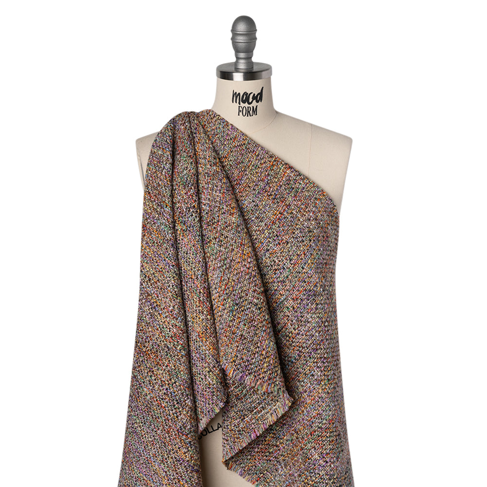 Polyester Tweed Woven - Rainbow and Metallic Gold Mottle Drape