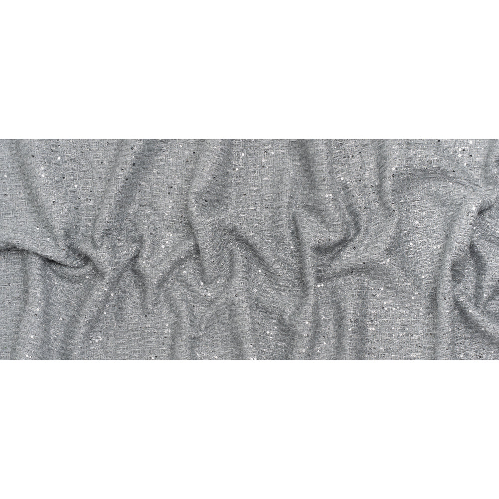 Metallic Embellished Tweed - Bright Silver with Sequins and Eyelash Fringe - Full