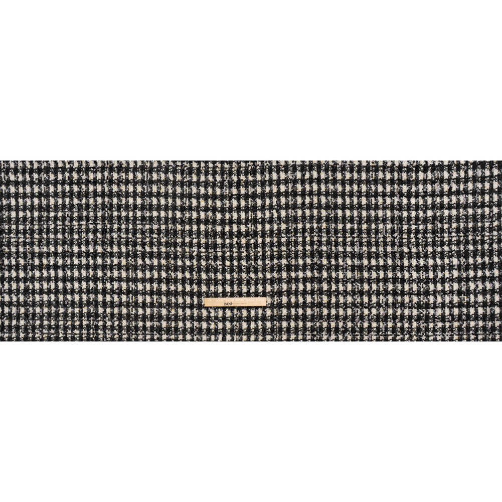 Sequined Polyester Blend Tweed - Black and White Plaid with Gold Accents - Full