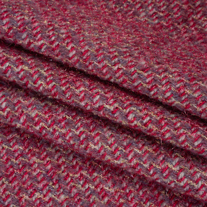 Polyester Twill Tweed with Metallic Eyelash Fringe - Magenta, Warm Purple and Gold