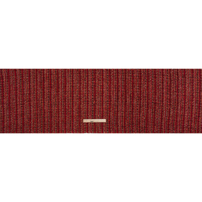 Metallic Polyester Tweed with Eyelash Fringe - Ruby Red and Burnt Orange Stripes