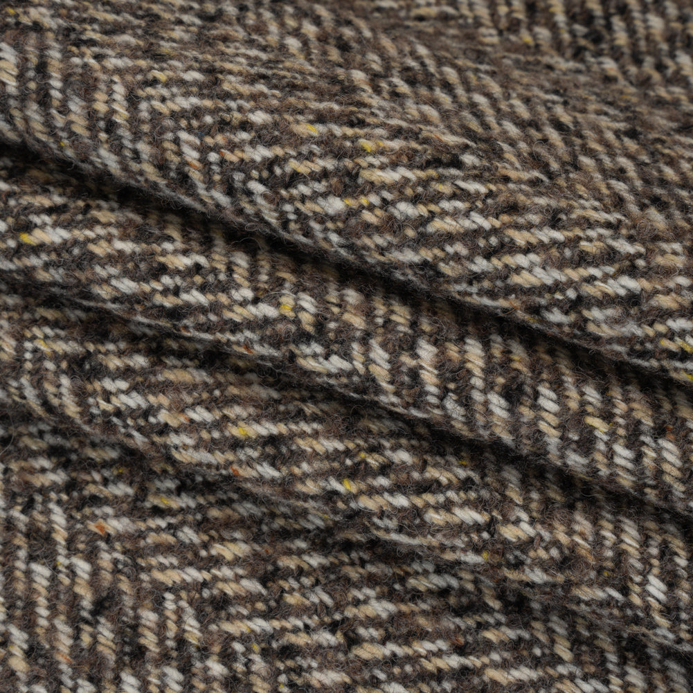 Polyester and Wool Blend Tweed - Tan, Beige and Black Herringbone Folded