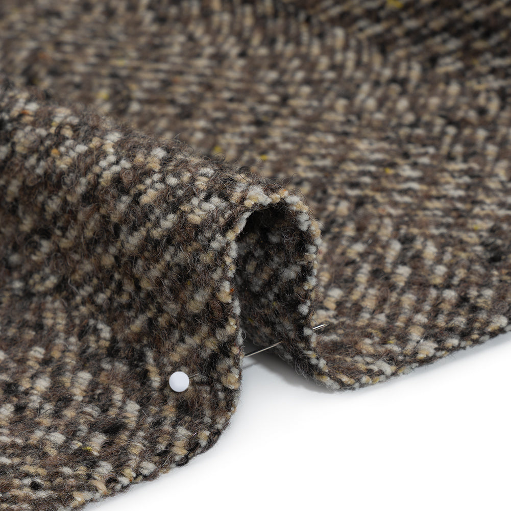 Polyester and Wool Blend Tweed - Tan, Beige and Black Herringbone Detail