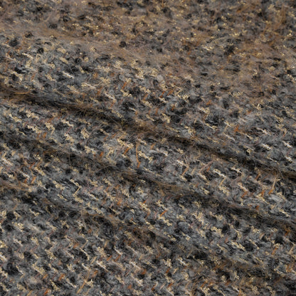Fuzzy Polyester and Wool Blend Woven Metallic Tweed - Tan, Gray and Gold Folded