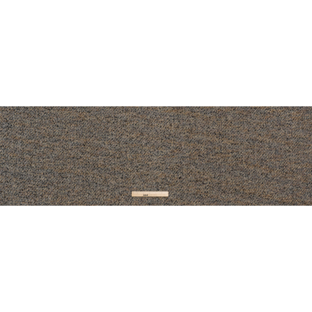 Fuzzy Polyester and Wool Blend Woven Metallic Tweed - Tan, Gray and Gold - Full