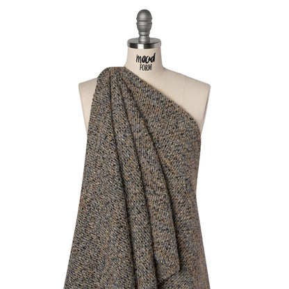 Fuzzy Polyester and Wool Blend Woven Metallic Tweed - Tan, Gray and Gold Drape