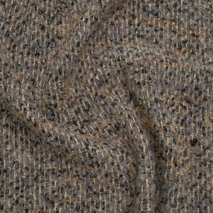 Fuzzy Polyester and Wool Blend Woven Metallic Tweed - Tan, Gray and Gold