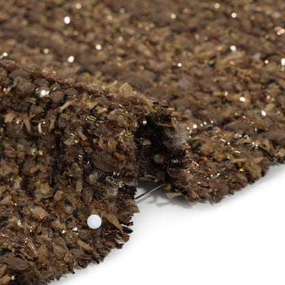 Metallic Polyester and Wool Tweed - Brown and Gold Detail