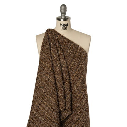 Metallic Polyester and Wool Tweed - Brown and Gold Drape