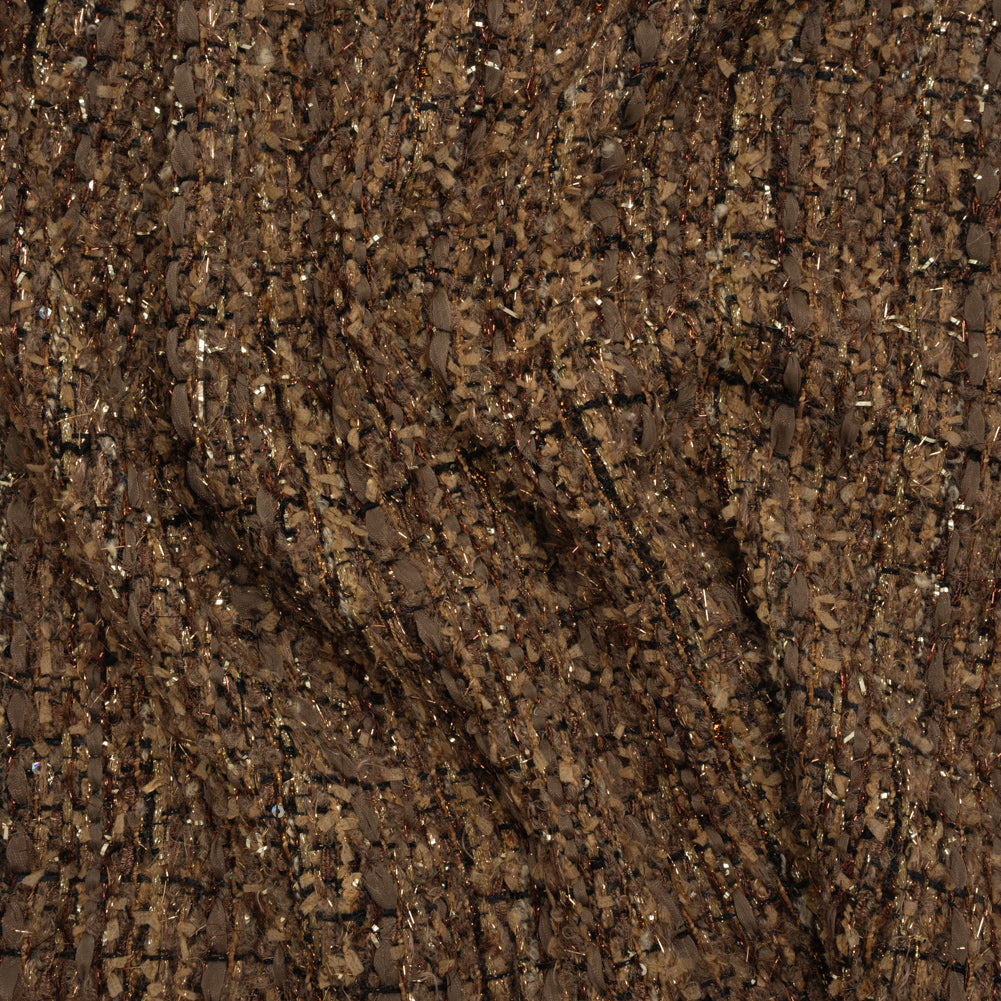 Metallic Polyester and Wool Tweed - Brown and Gold