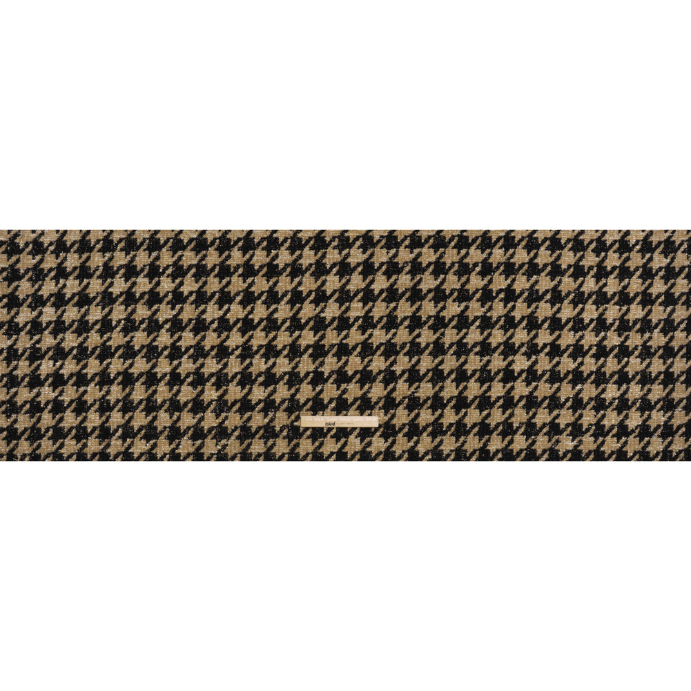 Metallic Polyester and Wool Blend Tweed - Beige and Black Houndstooth - Full
