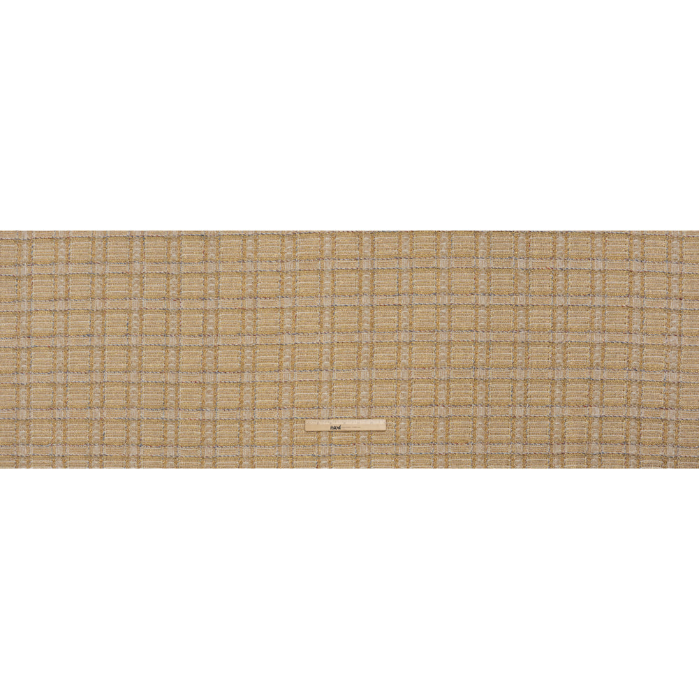 Metallic Polyester and Wool Tweed - Gold, Beige and Light Blue Subtle Plaid - Full