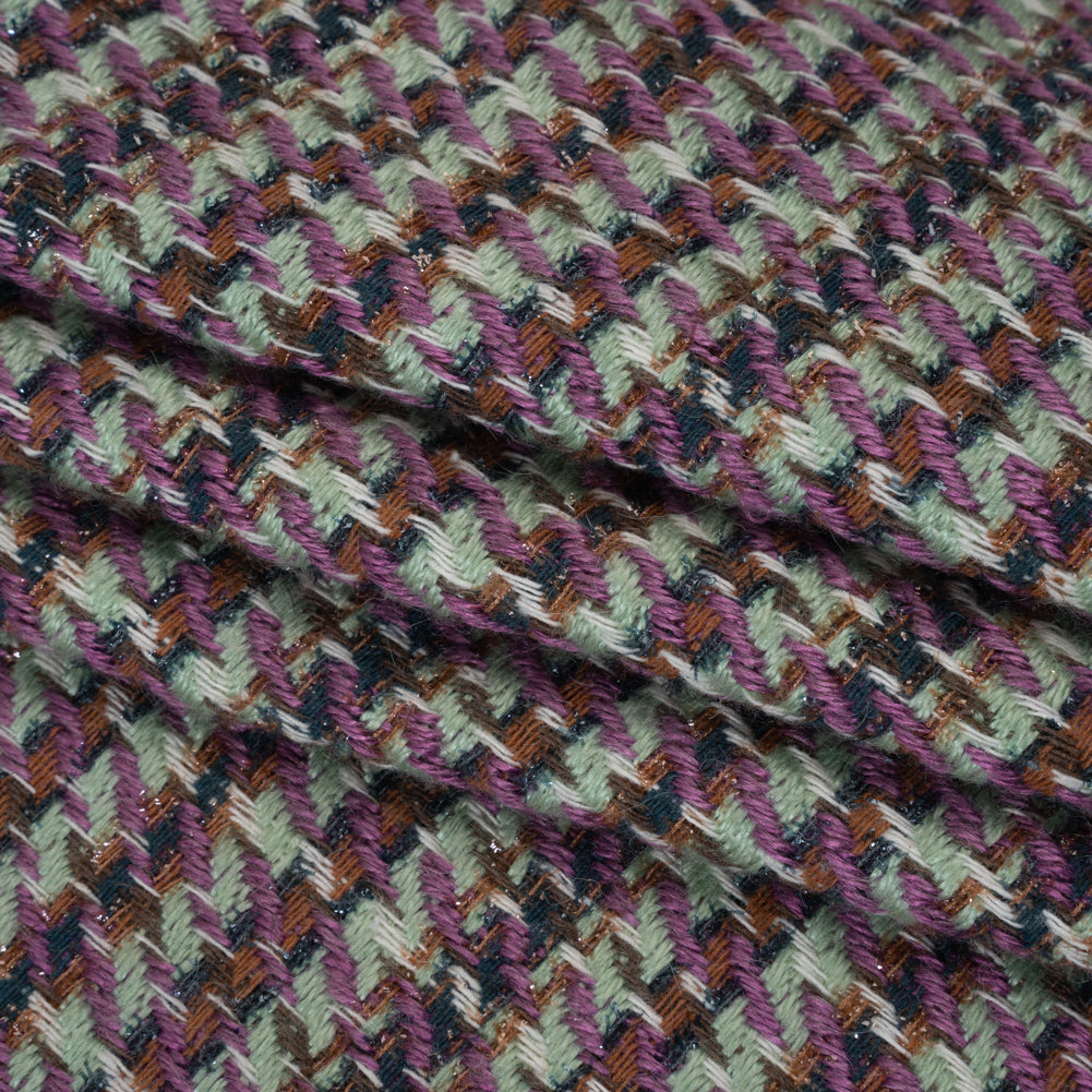 Metallic Wool Blend Tweedy Twill - Purple, Mint and Brown Plaid Folded