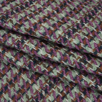 Metallic Wool Blend Tweedy Twill - Purple, Mint and Brown Plaid Folded