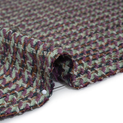 Metallic Wool Blend Tweedy Twill - Purple, Mint and Brown Plaid Detail