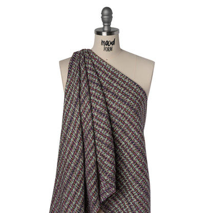 Metallic Wool Blend Tweedy Twill - Purple, Mint and Brown Plaid Drape
