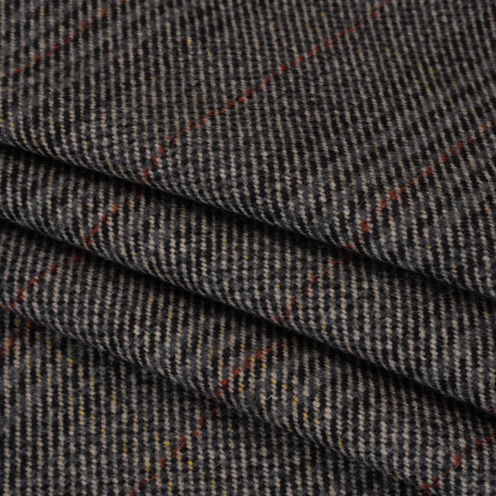 Wool Blend Twill Tweed - Black, Gray and Red Subtle Stripes Folded