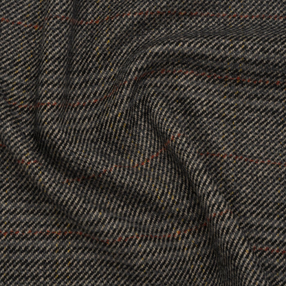 Wool Blend Twill Tweed - Black, Gray and Red Subtle Stripes