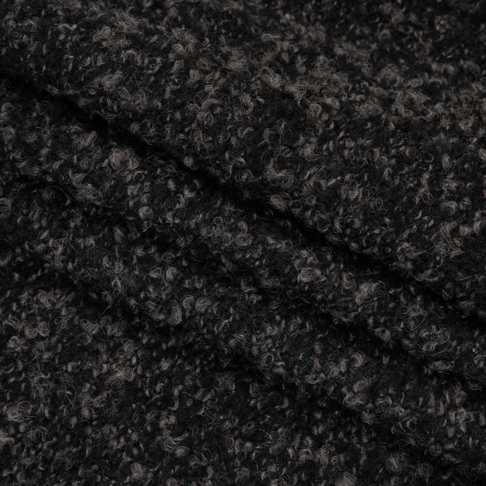 Wool Blend Boucle Tweed - Black and Brown Folded