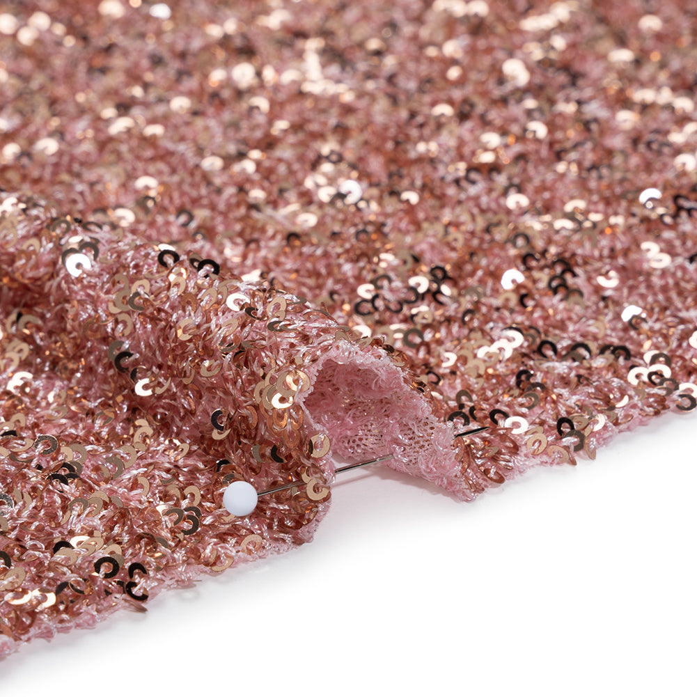Recycled Polyester All-Over Circular Baby Sequins on Stretch Mesh - Pink - Divine Collection - Detail