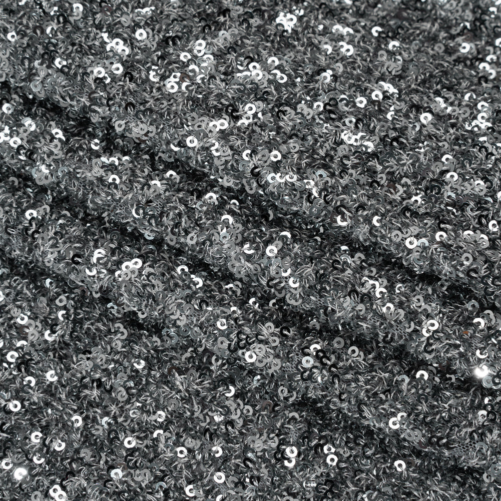 Recycled Polyester All-Over Circular Baby Sequins on Stretch Mesh - Silver - Divine Collection - Folded