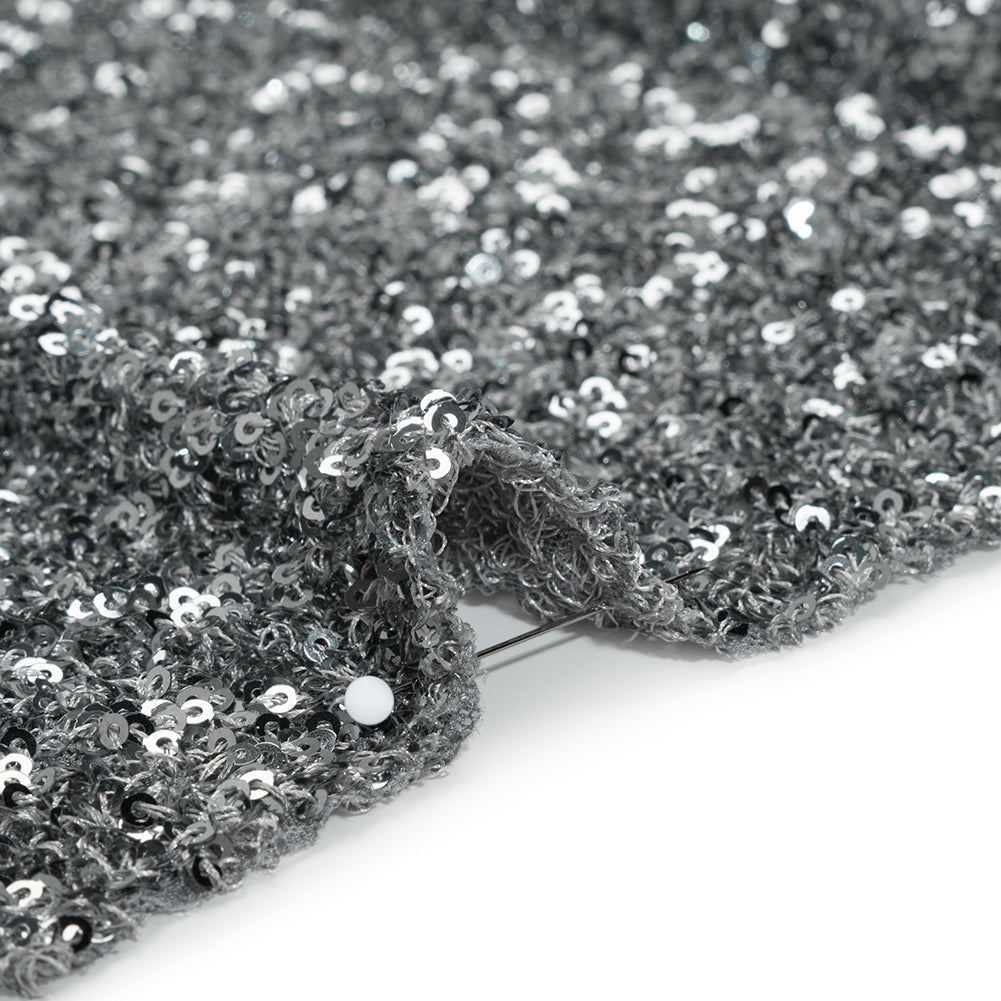 Recycled Polyester All-Over Circular Baby Sequins on Stretch Mesh - Silver - Divine Collection - Detail