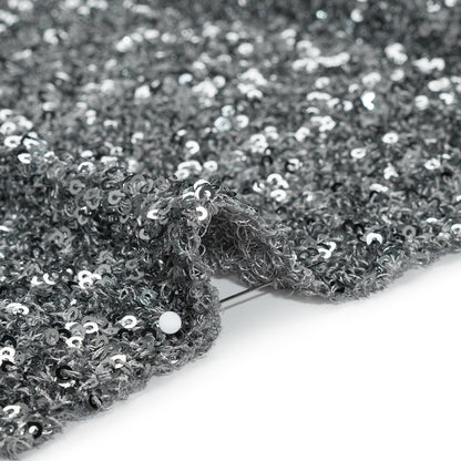 Recycled Polyester All-Over Circular Baby Sequins on Stretch Mesh - Silver - Divine Collection