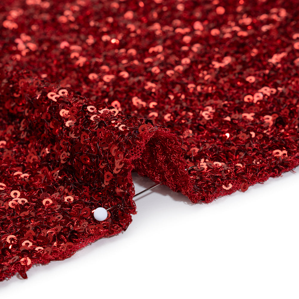 Recycled Polyester All-Over Circular Baby Sequins on Stretch Mesh - Red - Divine Collection - Detail