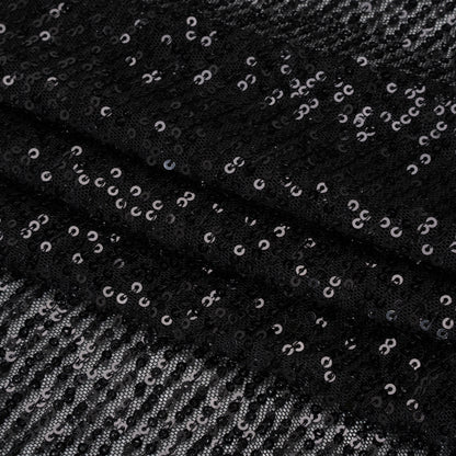 Recycled Polyester Circle Sequin Stripes on Stretch Mesh - Black - Transcendent Collection