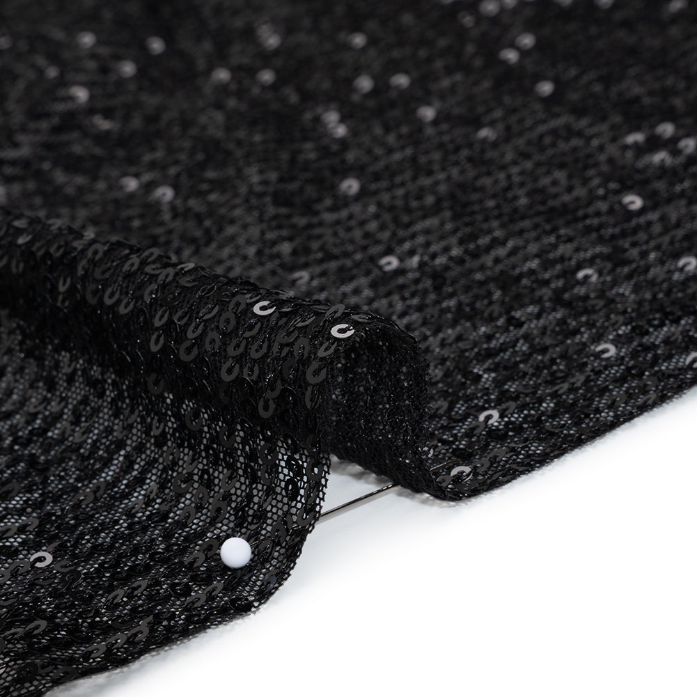 Recycled Polyester Circle Sequin Stripes on Stretch Mesh - Black - Transcendent Collection - Detail