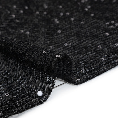 Recycled Polyester Circle Sequin Stripes on Stretch Mesh - Black - Transcendent Collection