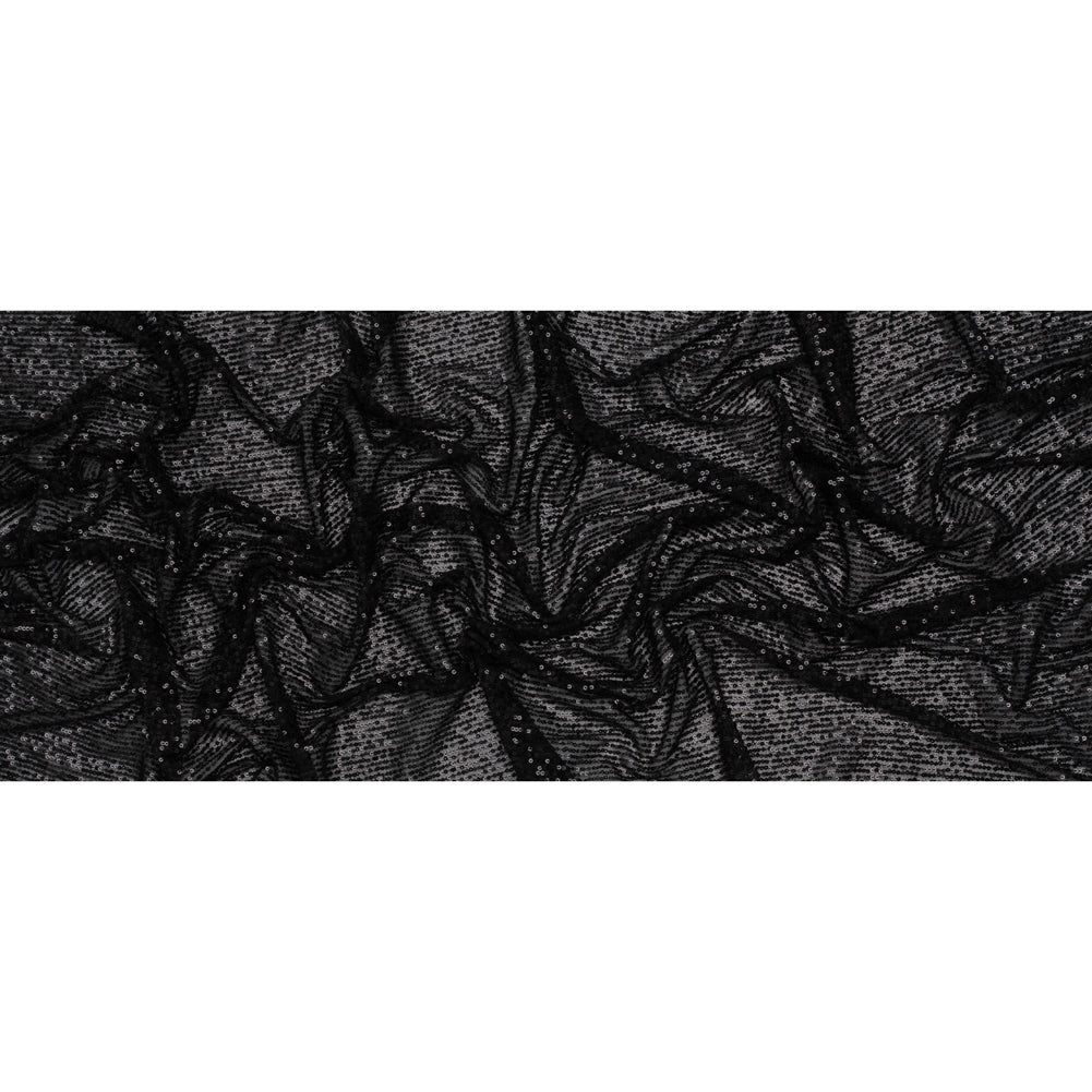 Recycled Polyester Circle Sequin Stripes on Stretch Mesh - Black - Transcendent Collection - Full