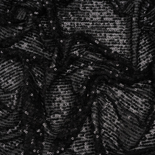 Recycled Polyester Circle Sequin Stripes on Stretch Mesh - Black - Transcendent Collection