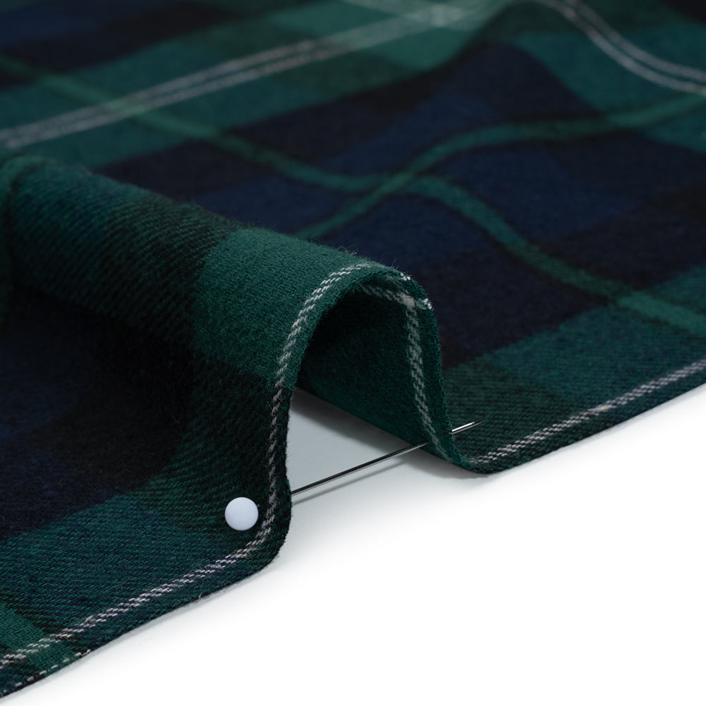 Yarn-Dyed Cotton Twill Flannel - Green, Black and Blue Black Watch Plaid - Detail