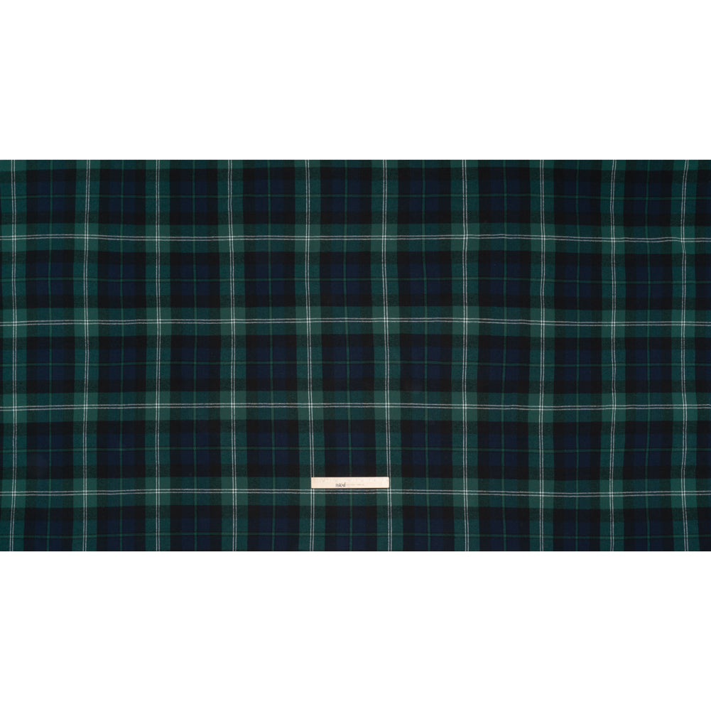 Yarn-Dyed Cotton Twill Flannel - Green, Black and Blue Black Watch Plaid - Full