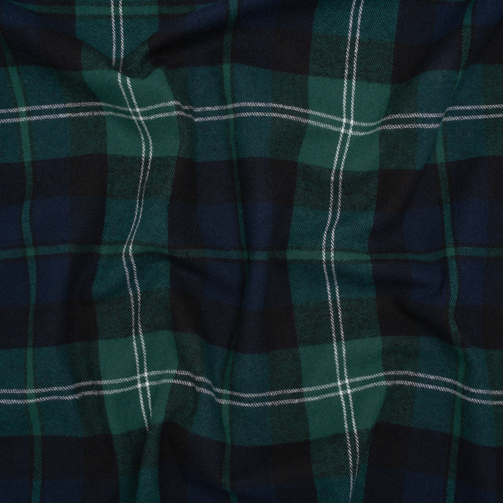 Yarn-Dyed Cotton Twill Flannel - Green, Black and Blue Black Watch Plaid
