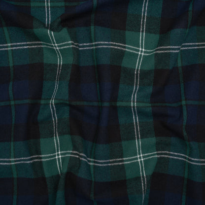 Yarn-Dyed Cotton Twill Flannel - Green, Black and Blue Black Watch Plaid
