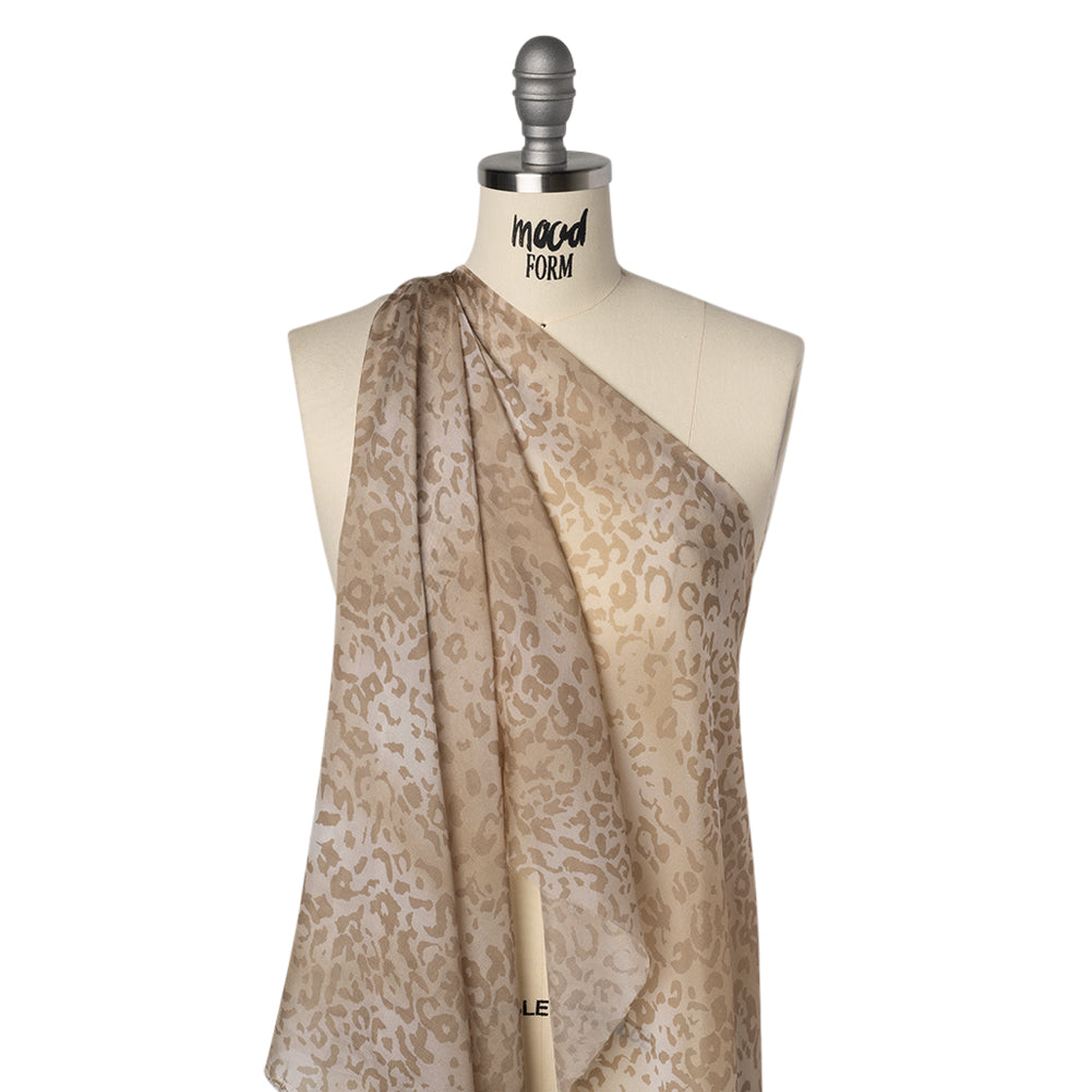 Silk Voile Print - Soft Beige and Tan Cheetah Spots - Deadstock Drape
