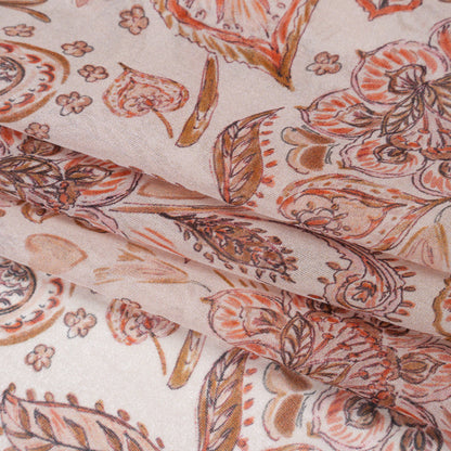 Silk Voile Print - Dusty Rose, Cream and Tan Paisleys and Flowers - Deadstock Folded