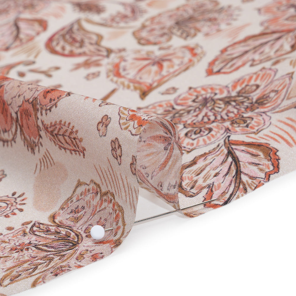 Silk Voile Print - Dusty Rose, Cream and Tan Paisleys and Flowers - Deadstock Detail